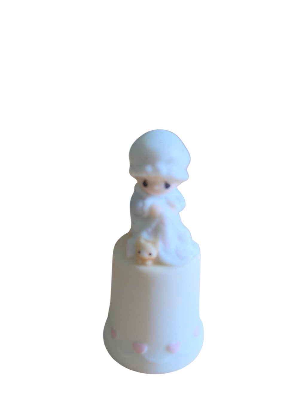 Precious Moments White and Pink Ceramic Girl Figurine Thimble